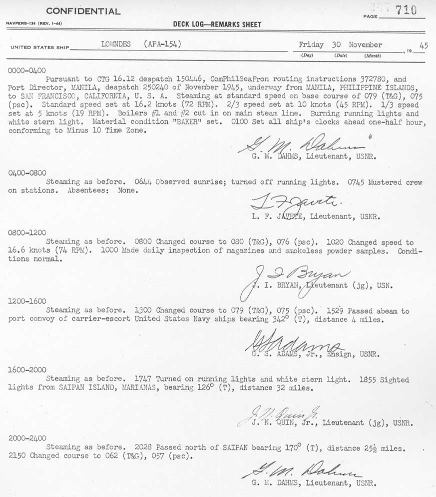 Log file for this day. Active dates are: Sept 14, 1944 through April 17, 1946.