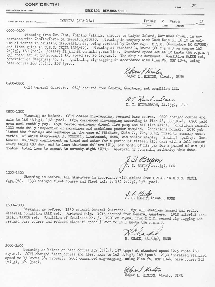 Log file for this day. Active dates are: Sept 14, 1944 through April 17, 1946.