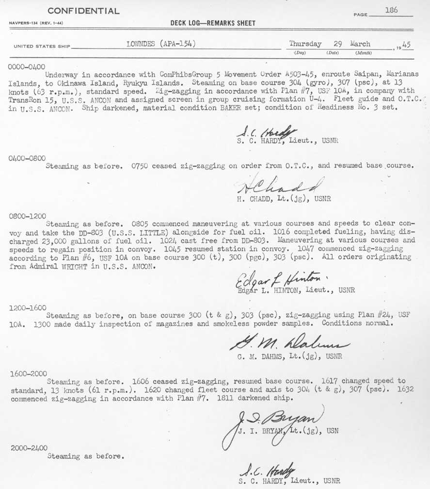 Log file for this day. Active dates are: Sept 14, 1944 through April 17, 1946.