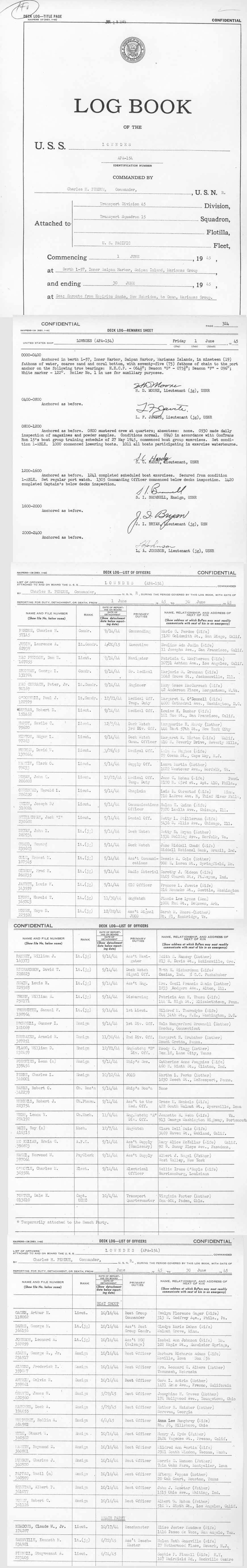 Log file for this day. Active dates are: Sept 14, 1944 through April 17, 1946.