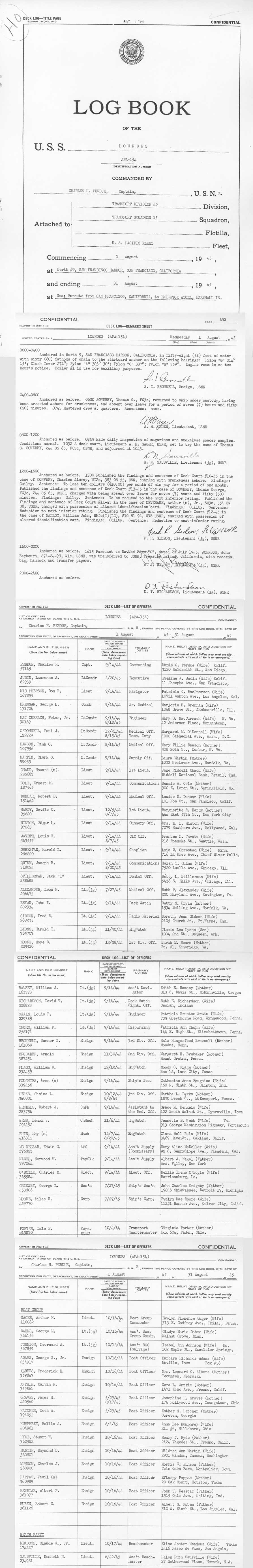 Log file for this day. Active dates are: Sept 14, 1944 through April 17, 1946.