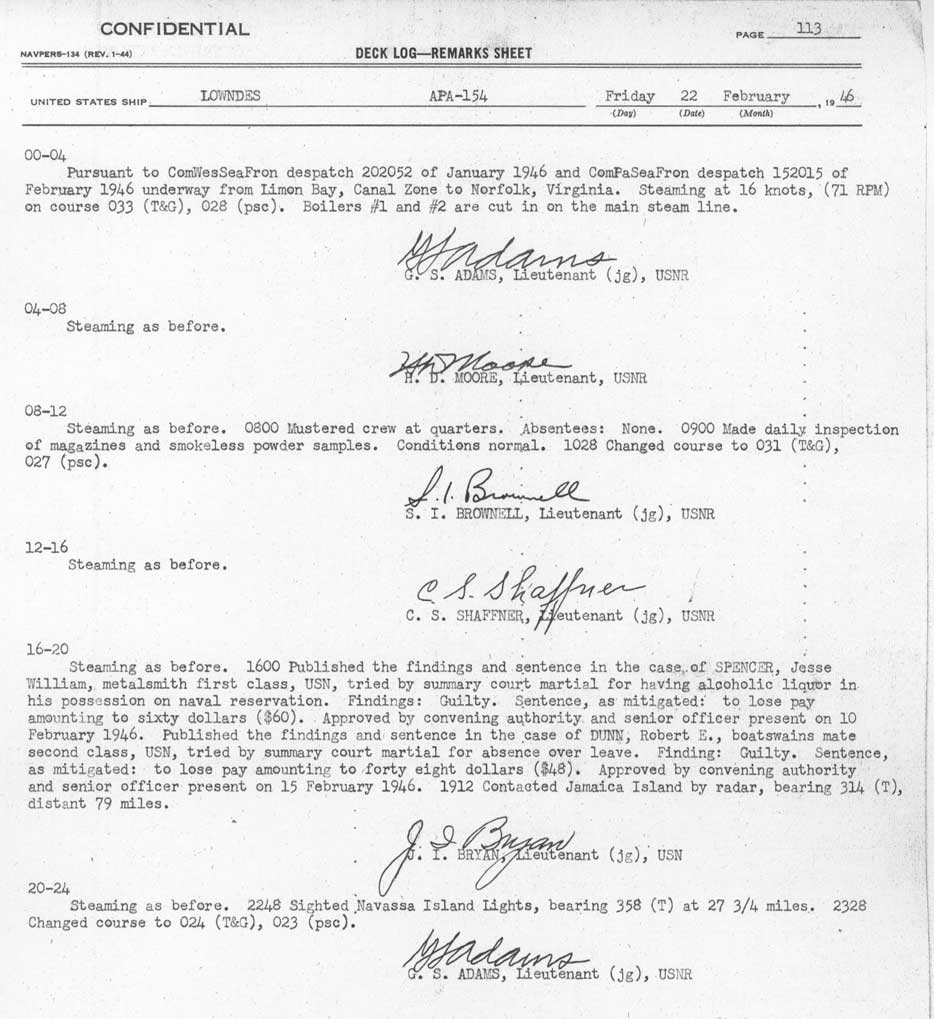 Log file for this day. Active dates are: Sept 14, 1944 through April 17, 1946.